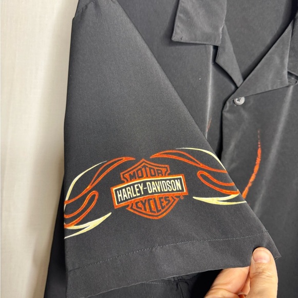 Vintage 2003 Harley Davidson Button Down Short Sleeve Bowler Shirt Flames Eagle - Picture 7 of 11